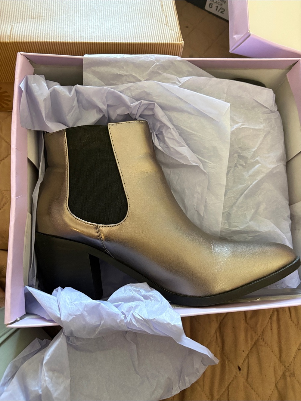 Steve Madden Metallic Pewter Chelsea Block Heel Ankle Boots